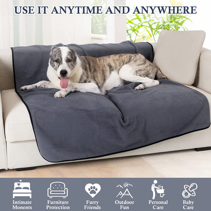 PETTOM Waterproof Pet Blankets for Dogs, Soft Warm Cats Fleece Blankets for Pets 3 Layer Pet Throw Blanket Protects Couch Bed from Spills Stain Super Large 152 x 127 cm-Grey