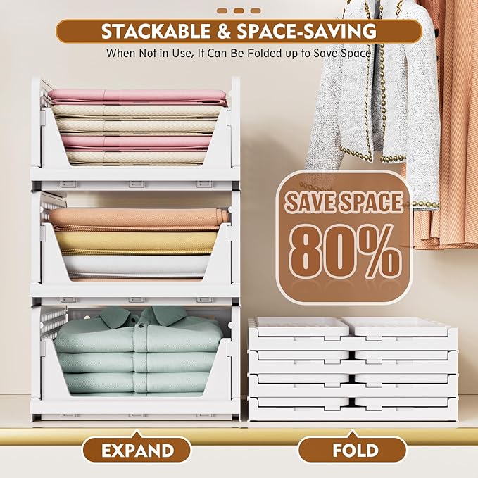 SNSLXH 5 Pack Stackable Closet Organizer Box, Space-Saving Clothes Storage