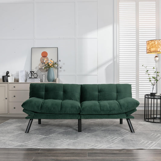 GDFStudio Hayezc Loveseat Sofa, Convertible Sofa Bed, 2-in-1 Folding Modern Futon with Adjustable Armrest & Backrest, 800lbs Capacity Small Apartment Sleeper for Living Room, Office, Emerald Green