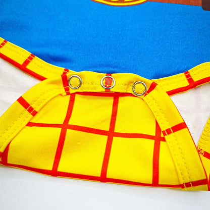 Pezhiqun Baby Boys Halloween Party Cowboy Cosplay Clothes Toy Story Woody Classic Costume Set Boy Western Cowboy Sheriff Woody Deluxe Outfit Newborn to Infant,Short Sleeve,12-18Months