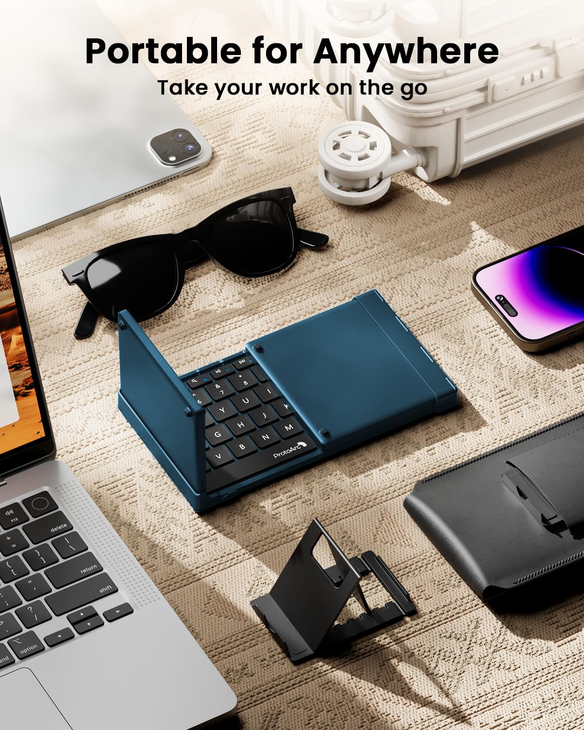 ProtoArc Foldable Keyboard with Touchpad, XK01 TP Folding Portable Keyboard, Full Size Keys, Large Trackpad Bluetooth Travel Keyboards for Laptop PC Tablet - Black