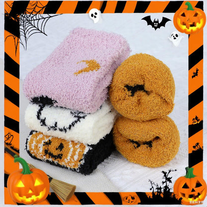 Zando Women's Colorful Halloween Socks - Horror Ghost Print, Non-Slip, Fuzzy, Warm & Soft, Perfect for Parties & Sleep