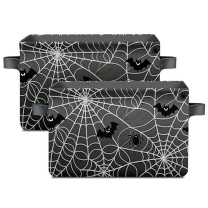 AHENGPAIG Halloween Baskets,Spider Web Bat Storage Bins with Handles for Men, Foldable Organizer Storage Boxes 14 x 10 x 8