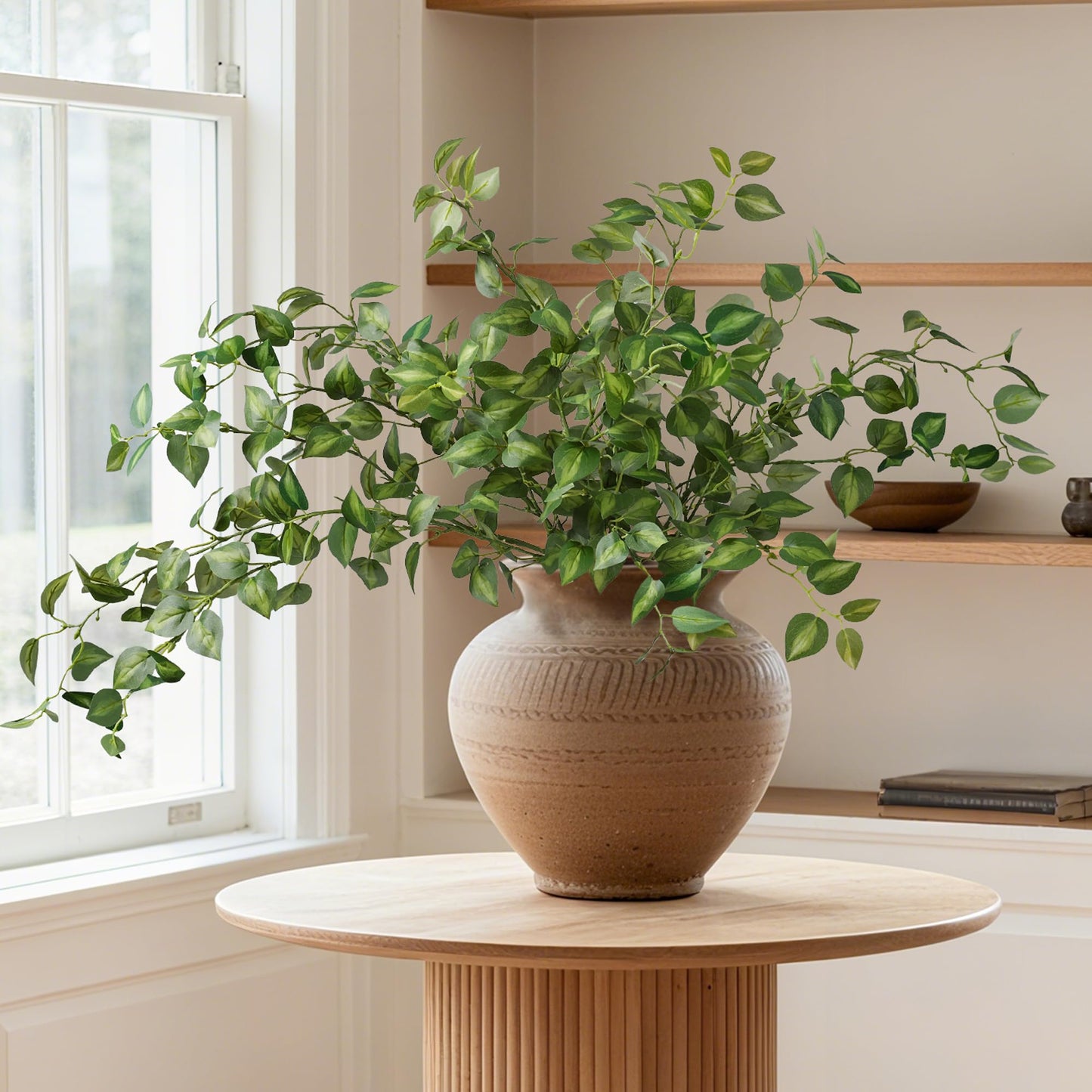 HyeFlora 5PCS Artificial Eucalyptus Leaves Stem Plants for Spring Decor, 32.7 inch Fake Leaves Greenery Branches Green Shrubs Silk Faux Foliage DIY Stems for Festival Home Kitchen Farmhouse(Green)