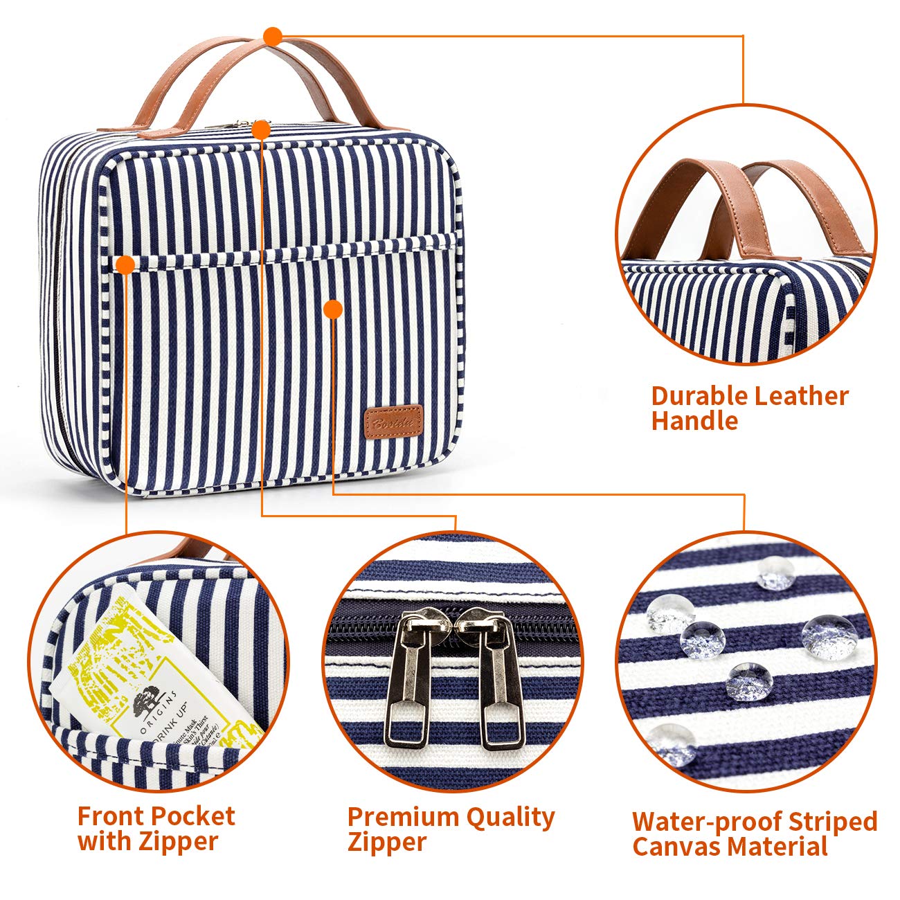 Hanging Travel Toiletry Bag, Large Capacity Wash Bag Waterproof Cosmetic Bag Makeup Organizer with 4 Compartments & 1 Sturdy Hook for Women/Men