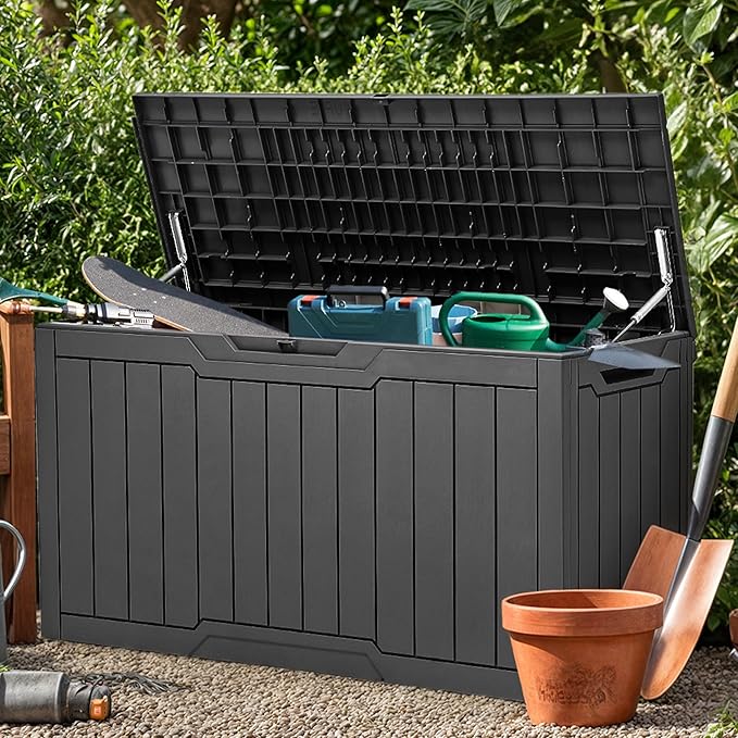 YITAHOME 100 Gallon Resin Deck Box, Weather Resistant Outdoor Storage Box, Lockable Indoor Outdoor Storage for Supplies and Essentials, Dark Gray