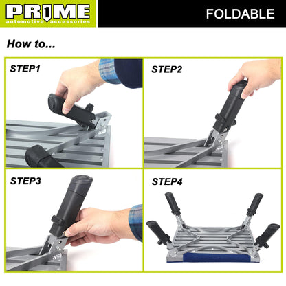 PR1ME Safety RV Steps, 19" x 14.5" Extra Large RV Step Stool with Glow, Camper Step Stool, Non-Slip Folding Step Stool and Ladder for RV, with 100% Polyester Step Rug RV Stair Cover, Up to 600lbs
