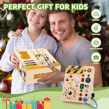 Konijiwa Toddler Toys Montessori Busy Board Toys for 1 2 3 Year old Boys Girls Wooden ToyS with With 10 Switches and 23 LED Lights Switch toy Sensory Learning Toys 1 2 Year old Baby Girls Boys Gifts