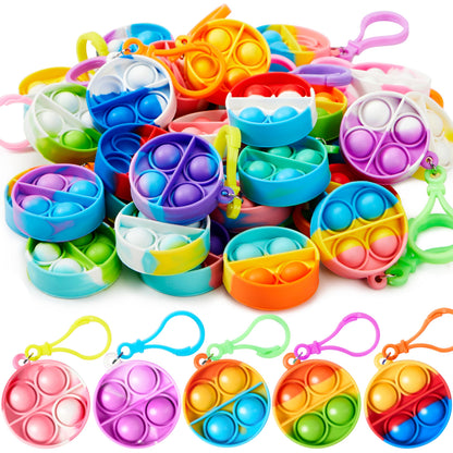 JOYIN 30 PCS Round Pop Fidget Kerings Mini Fidget Toys for Kids, Party Bag Fillers for Kids Poppet Fidget Toy Stress Relief Squeeze Keychain Toys, Party Favors Gifts for Boys and Girls