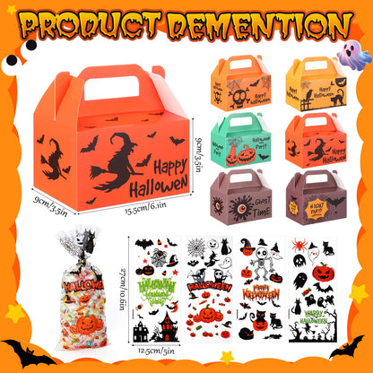 ReliThick 80 Pack Halloween Treat Box with Cellophane Bags Trick or Treat Goodie Cookie Candy Boxes for Treats Pumpkin Halloween Bag for Party