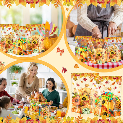 Capoda 100 Pcs Thanksgiving Gift Bags Resealable Clear Fall Treat Bags Maple Leaf Treat Plastic Pouches Pumpkin Favor Pouch for Autumn Harvest Party Candy Small Gift Wrapping Supplies Decoration