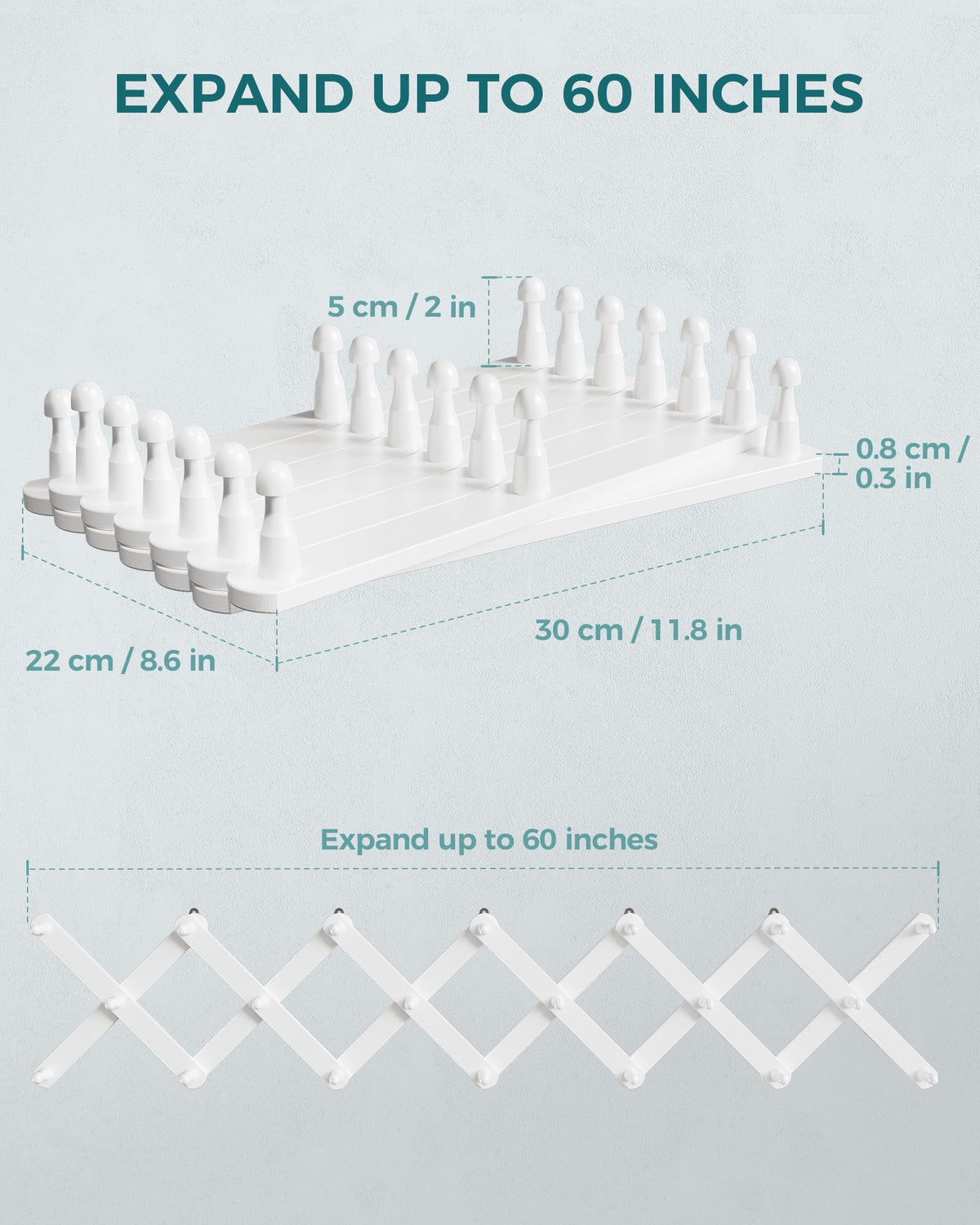 OROPY Accordion Wall Hanger with 20 Pegs, Expandable Wooden Coat & Hat Rack