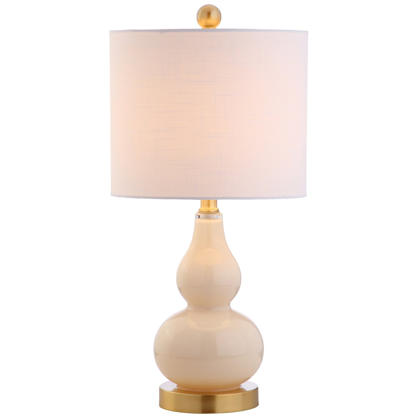 JONATHAN Y 20.5" Ivory Glass Table Lamp, Modern Gourd Bedside Nightstand Lamp for Bedroom, Living Room, White Linen Shade, LED Bulb Included (JYL1028B)