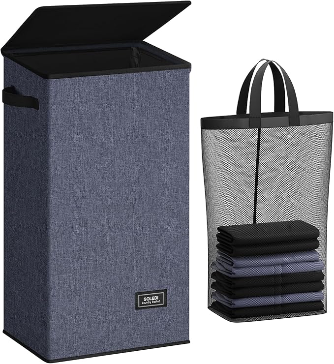 SOLEDI Laundry Hamper with Lid 100L Large & Tall Collapsible Laundry Basket