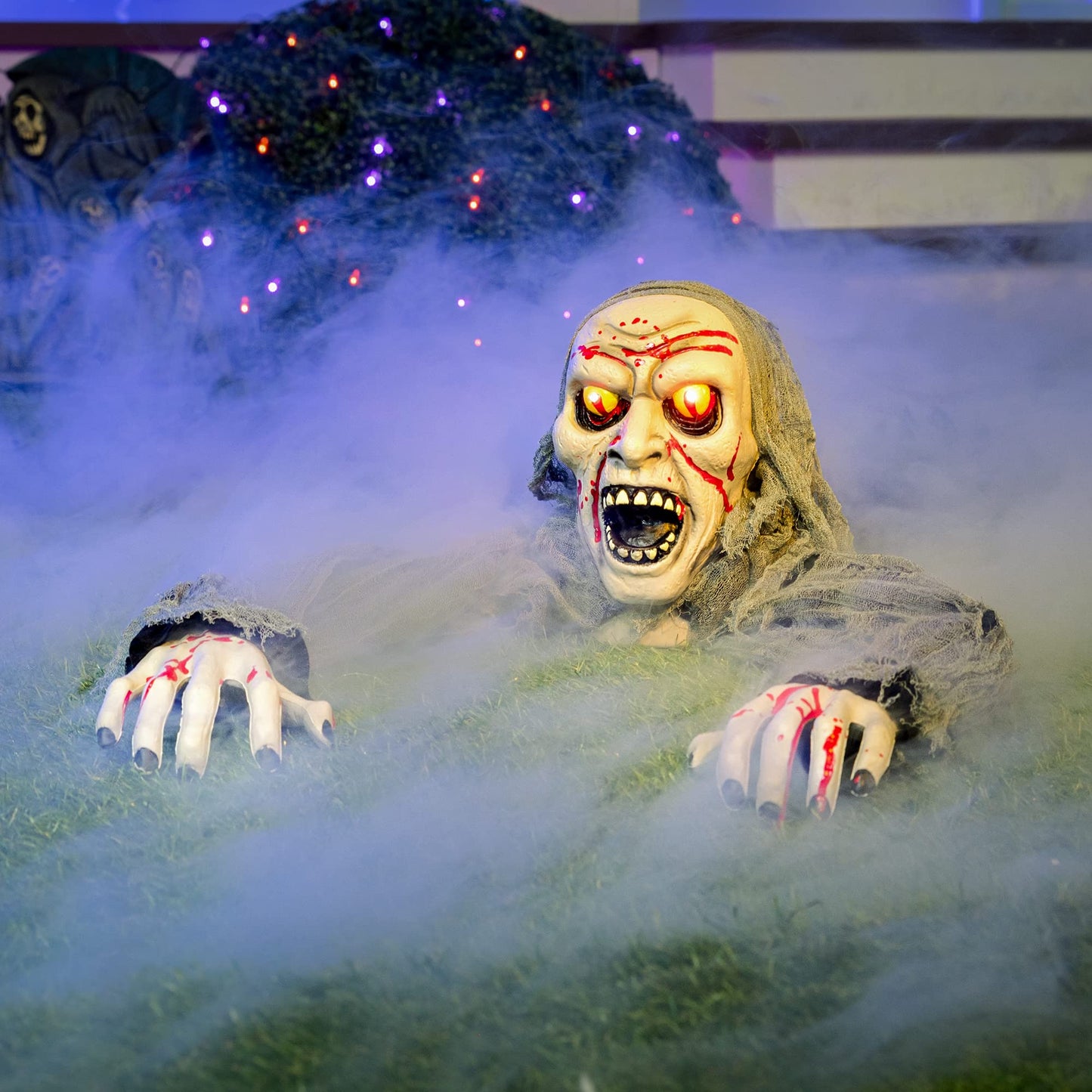 JOYIN Halloween Decorations Outdoor Light-Up Zombie Groundbreaker with bloodstain and Creepy Sound for Halloween Outside Decor, Lawn, Yard, Patio, Graveyard Decoration, Haunted House Prop