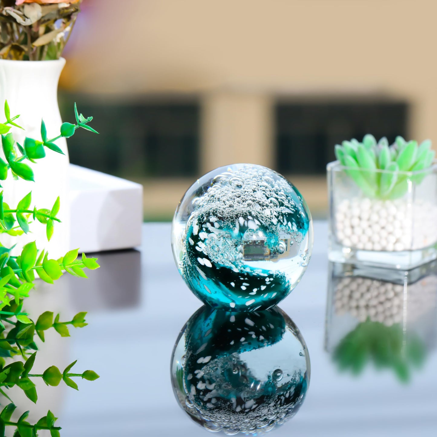 Qianwei Ocean Waves Hand Blown Glass Decor Crystal Ball Sea Figurines Gifts
