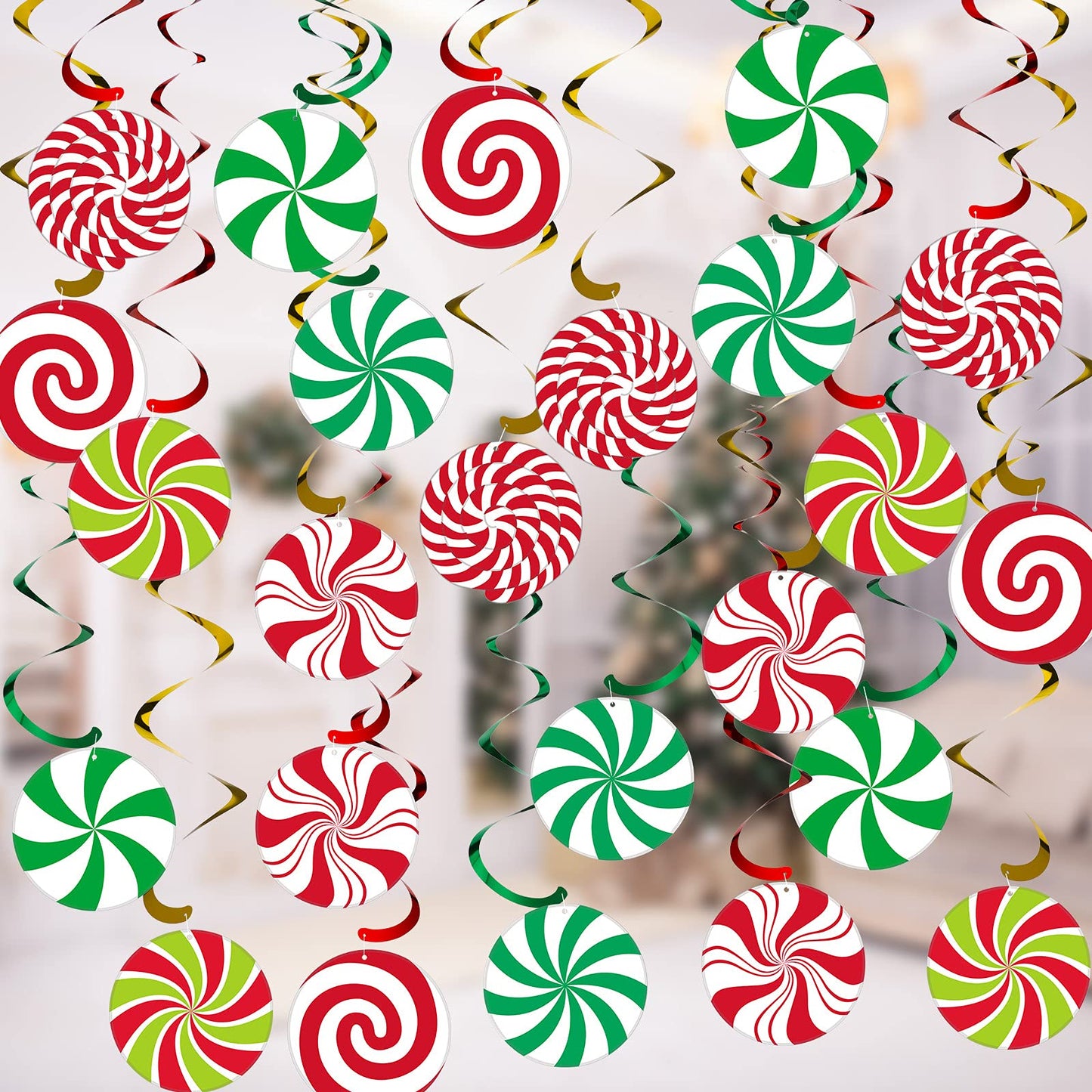 Syhood 24 Set Christmas Peppermint Candy Swirl Decorations - Ceiling Hanging Streamers for Holiday Party