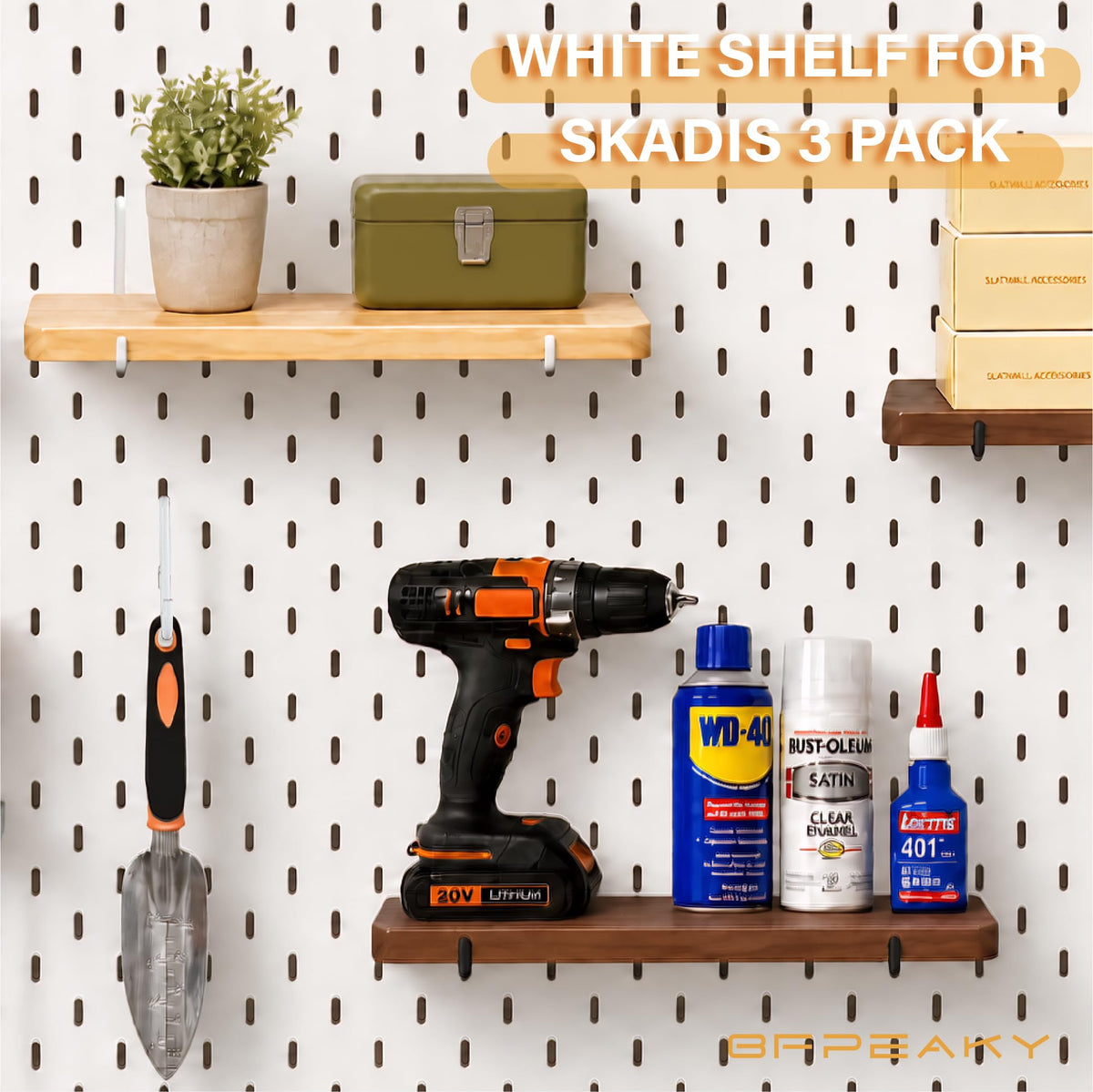 BFPeaky 3 Pack Wooden Pegboard Shelves ONLY for IKEA Skadis