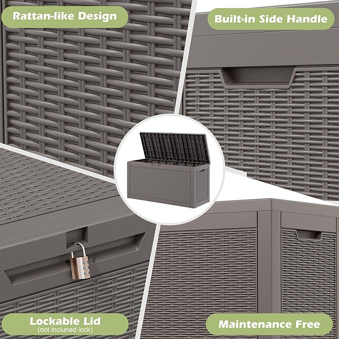 Outdoor Storage Box, Resin Deck Boxes Indoor and outdoor, Waterproof Storage Box Lockable Lid (Grey,70 Gallon)