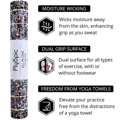 Plyopic. All In One Yoga Mat | Luxury Sweat-Grip Mat/Towel Combo | Ideal for Yoga, Hot Yoga, Bikram, Pilates, Workout & Exercise | Eco-Friendly Natural Rubber