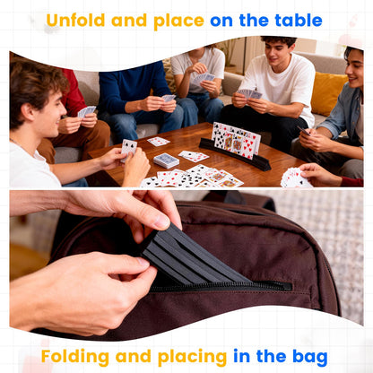 GHERPTE Stackable Card Holder, Double Layered Playing Card Holder Organizer Tray, 4 Pack Storage Case for Seniors, Adults, Arthritis Patients and Kids (Black)
