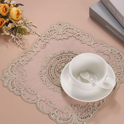 uxcell 2Pack Retro Lace Placemat 12x12-in Square Embroidered Table Place Mats French Crochet Doilies Coasters Cup Mat for Home Wedding, Sky Blue