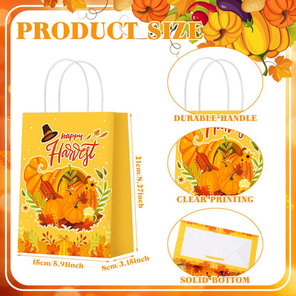 Qeeenar 36 Pcs Thanksgiving Gift Bags Fall Turkey Party Favors Pumpkin Turkey Goodie Candy Paper Bags with Handles Autumn Harvest Treat Pouch for Thanksgiving Party Decorations Supplies