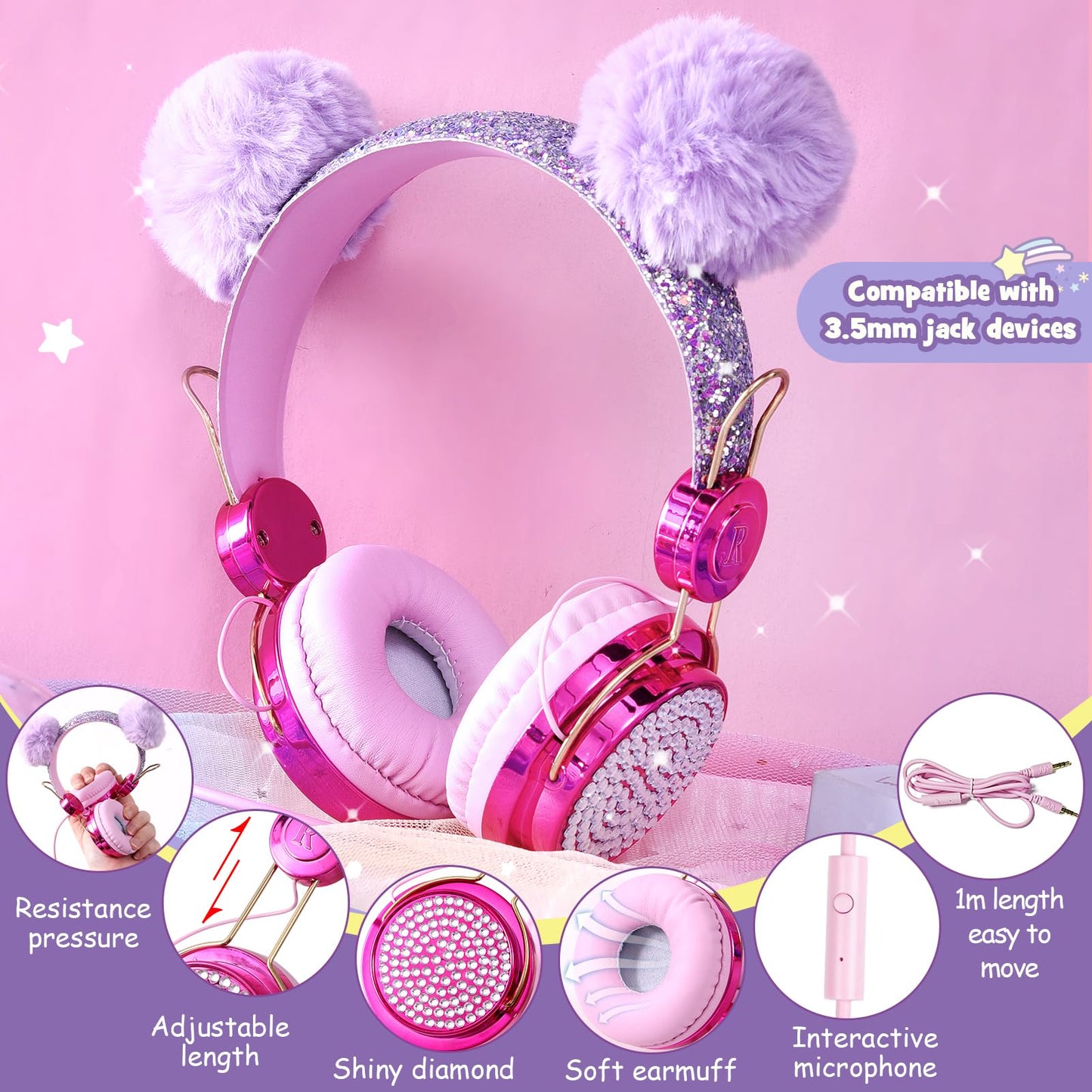 Tacobear Unicorn Gifts Girls Toy Age 5 6 7 8-12 with 3.5mm Wired Headphones Locked Diary Water Bottle Plush Bag Purse Socks Mirror, Christmas Birthday Gift Idea Toys for Teen Girl 6-10+ Years Old