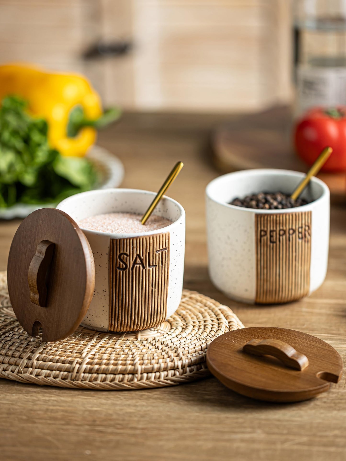 YHOSSEUN YHOJOY Salt and Pepper Bowl with Lid and Spoon + Espresso Cups Set of 6 with Saucers