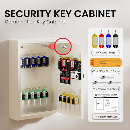 Grimtron Key Lock Box for Keys with Code, Key Box Wall Mount Cabinet, Resettable Combination Lock, 40 Keys, Beige, Gifts for Mother‘s Day