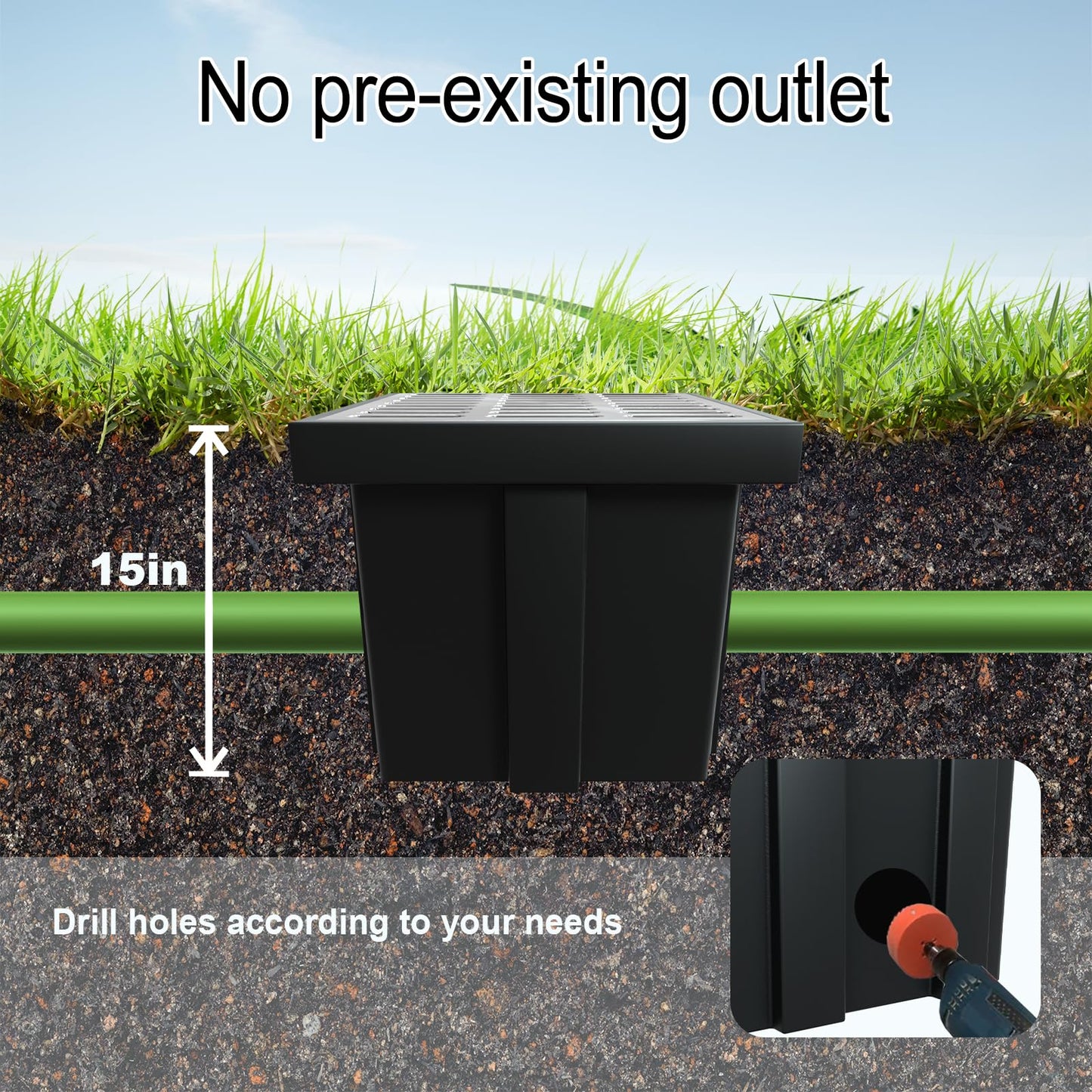 2 Pack Catch Basin with 304 Stainless Steel Grate, 18x18x15 in Large Drainage Catch with Debris Basket, French Drain Basin Without Reserved Hole for Yard, Downspout, Patio, Municipal Pipeline (2)