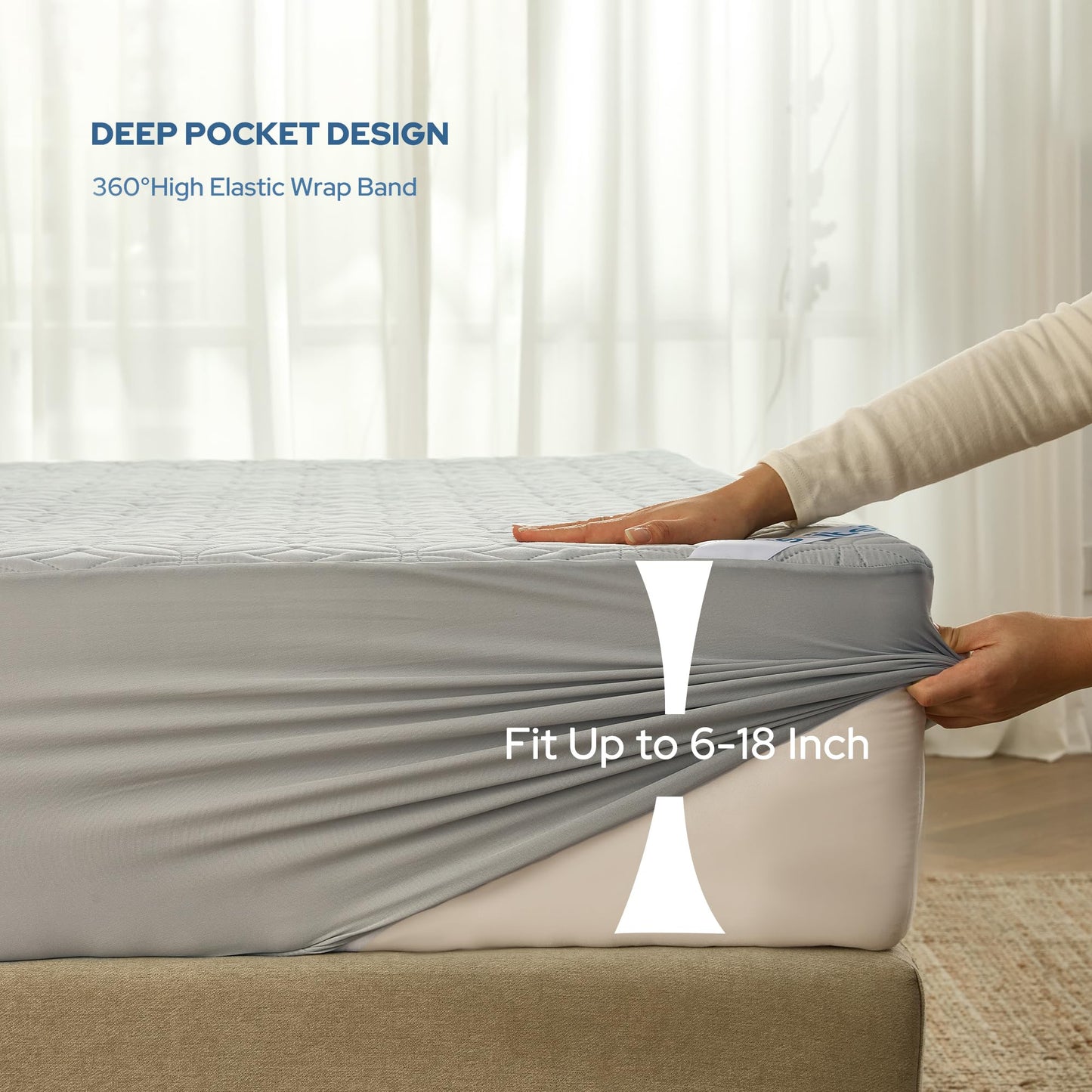 BEDLORE Waterproof Mattress Protector, Twin Size Mattress Pad with Deep Pocket 6"-15" Depth, Soft Dirt-Proof Double Bed Mattress Cover for Bedroom, College Dorm, Hotel (Light Gray)