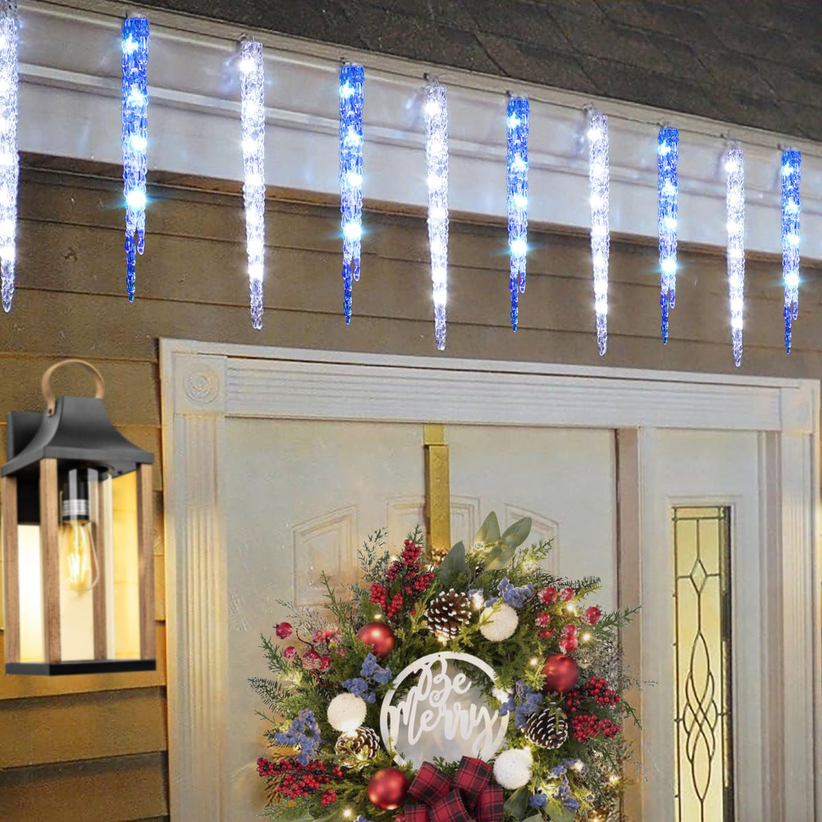 TWINKVILLA Blue and White Icicle Lights for Outside, Christmas Lights Outdoor with 20 Large Tubes, 29FT 8 Modes with Timer, Connectable Meteor Shower Light for Eave Roofline Tree Decoration