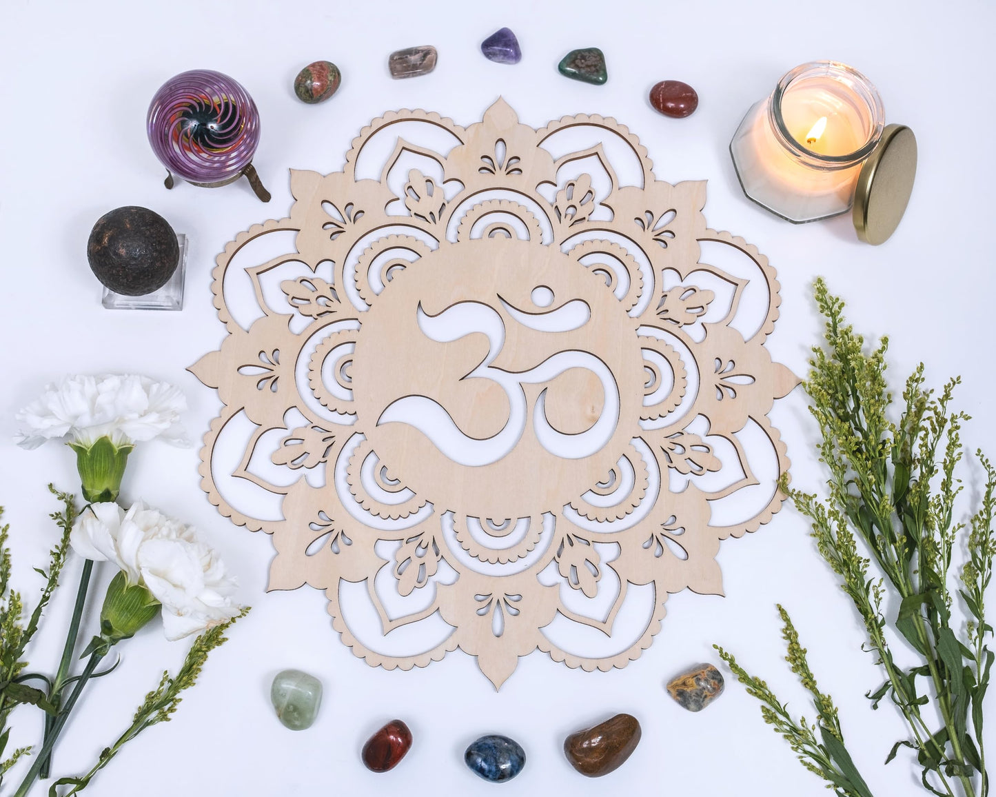 Fourth Level MFG 12" Sacred Om, Sacred Geometry Wood Wall Art, Sacred Sound Symbol, Mandala, Zen Home Decoration for Yoga and Meditation, Good Chakra Energy Spiritual Altar Decor