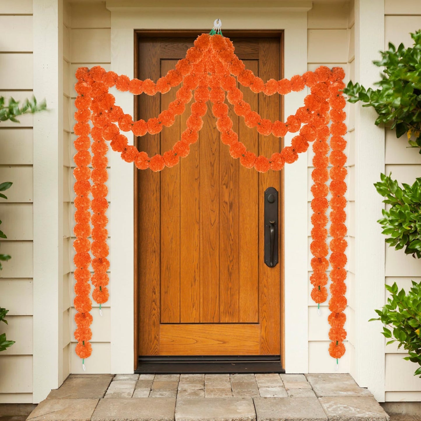GOMALL 5Pcs Marigold Garland for Decoration,5 Feet Artificial Marigold Flowers Diwali Decorations for Home,Orange Artificial Marigold Heads for Diwali Party,Indian Weddings,Halloween,Wreath