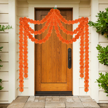GOMALL 5Pcs Marigold Garland for Decoration,5 Feet Artificial Marigold Flowers Diwali Decorations for Home,Orange Artificial Marigold Heads for Diwali Party,Indian Weddings,Halloween,Wreath
