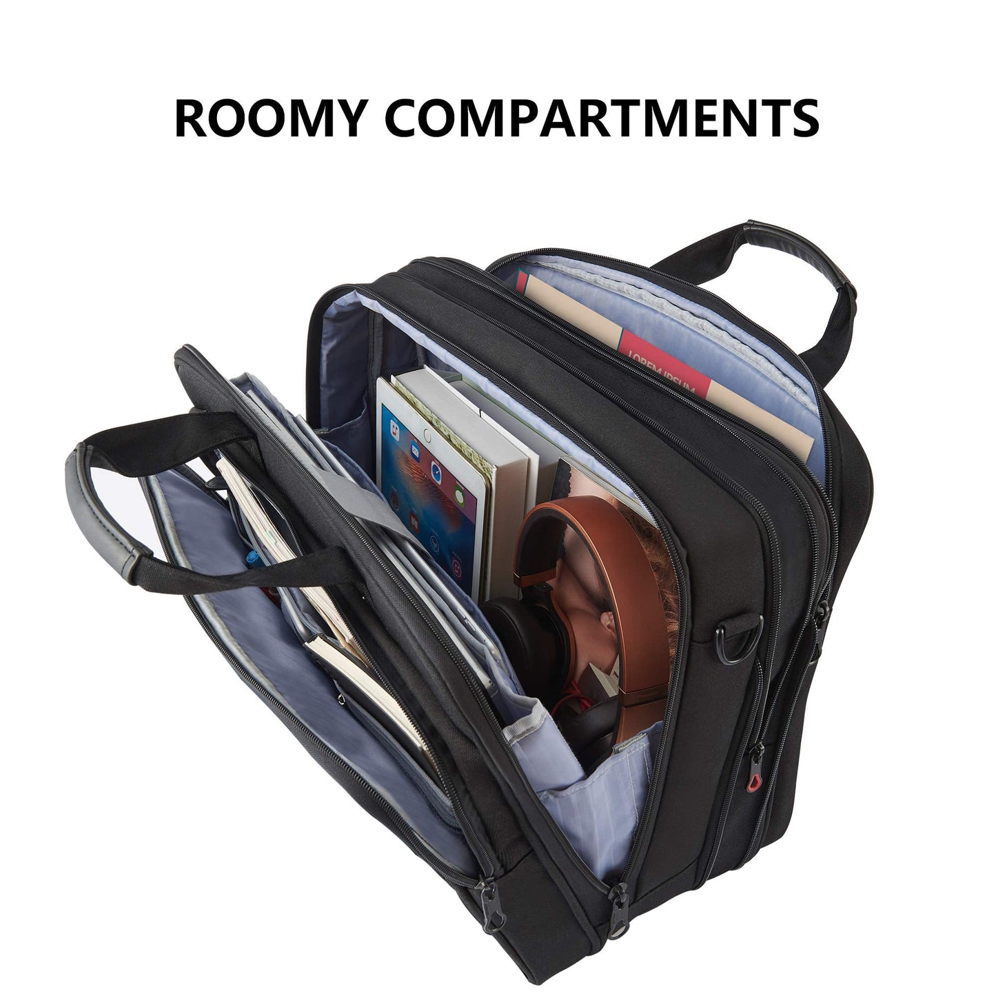 KROSER Laptop Bag Expandable Laptop Briefcase Fits Up to 17.3 Inch Laptop Water-Repellent Shoulder Messenger Bag Computer Bag for Travel/Business/School/Men/Women-Black