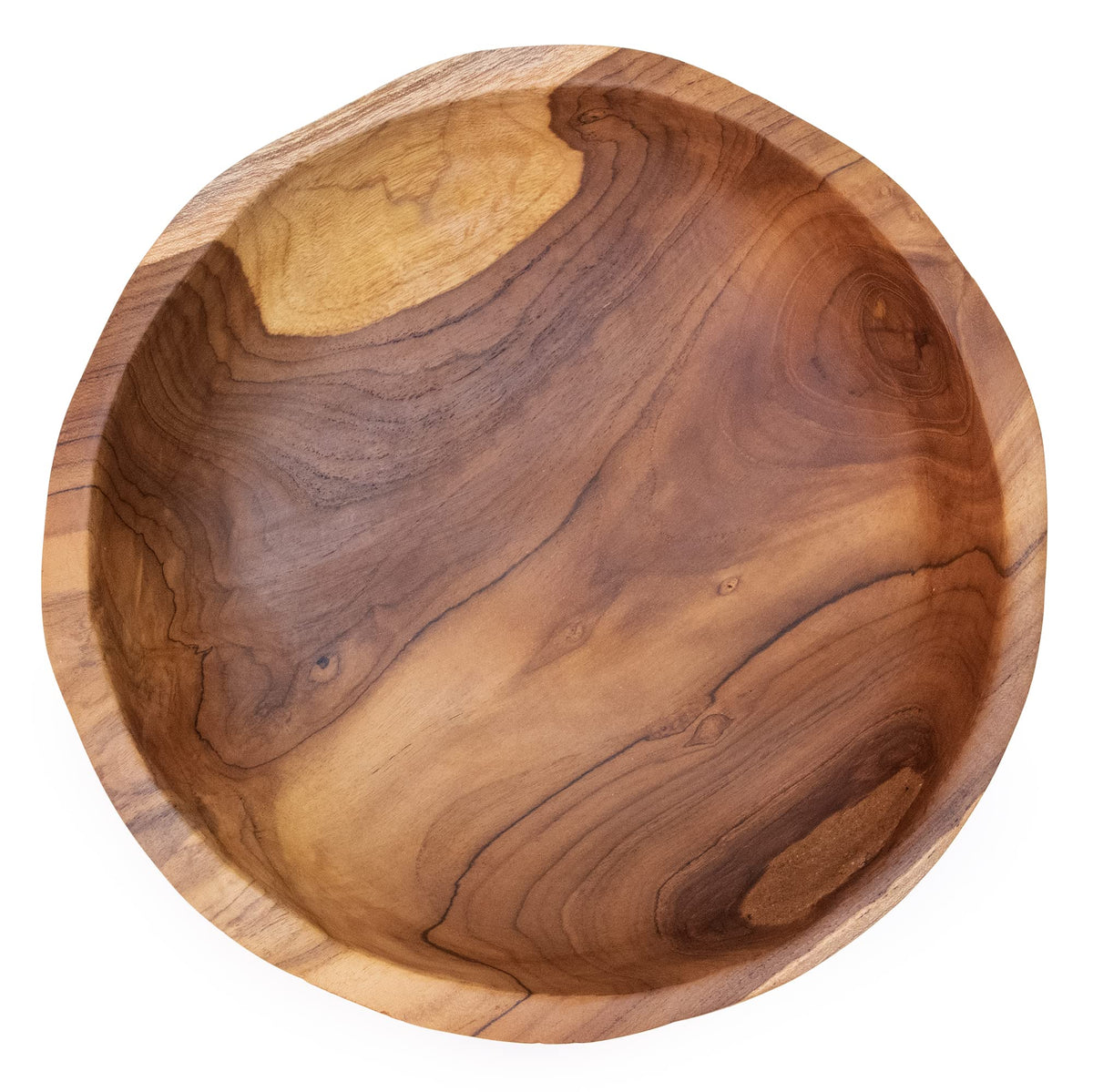 ANDALUCA Rustic Teak 11 inch Wood Hand Carved Organic Bowl (11"-12" Diameter)