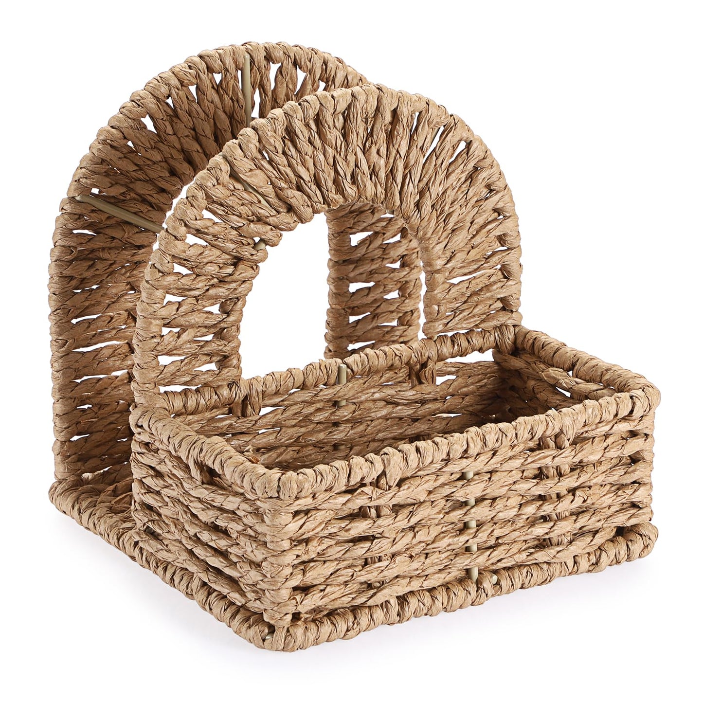 Sumnacon Wicker Napkin Holders with Salt and Pepper Shakers Caddy, Standing Napkin Dispenser with Condiment Tray, Farmhouse Upright Napkin Basket for Kitchen Dining Table Centerpiece (No Shakers)