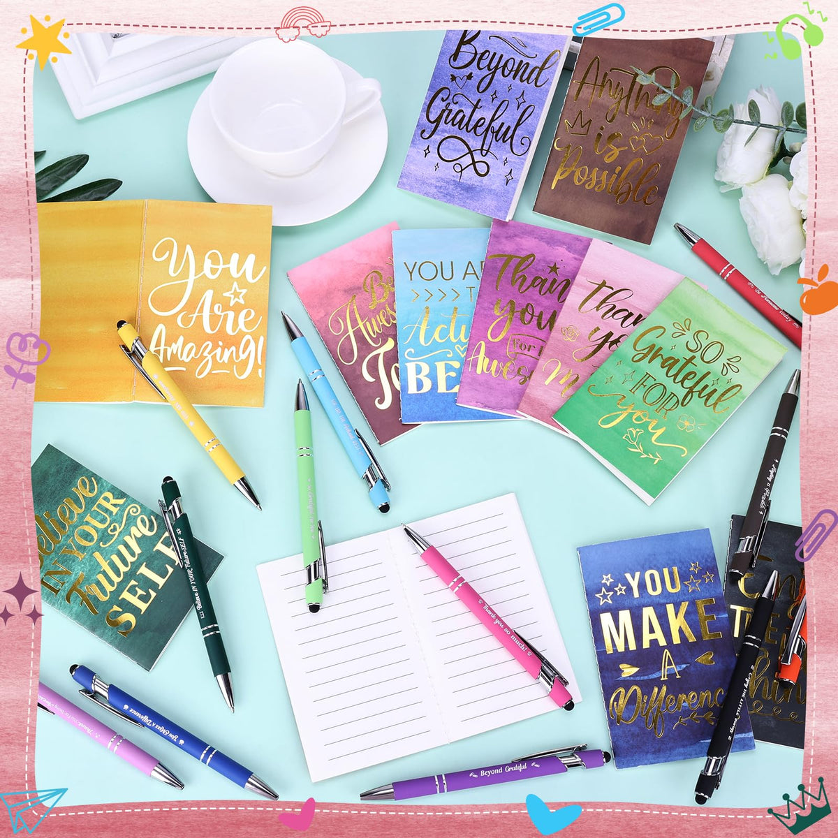 BOBOKA 12 Sets Employee Appreciation Gifts Bulk Motivational Pens Inspirational Notepads, Mini Motivational Notebooks Thank You Gifts for Coworker Teacher Staff Volunteer Nurse Office Supplies