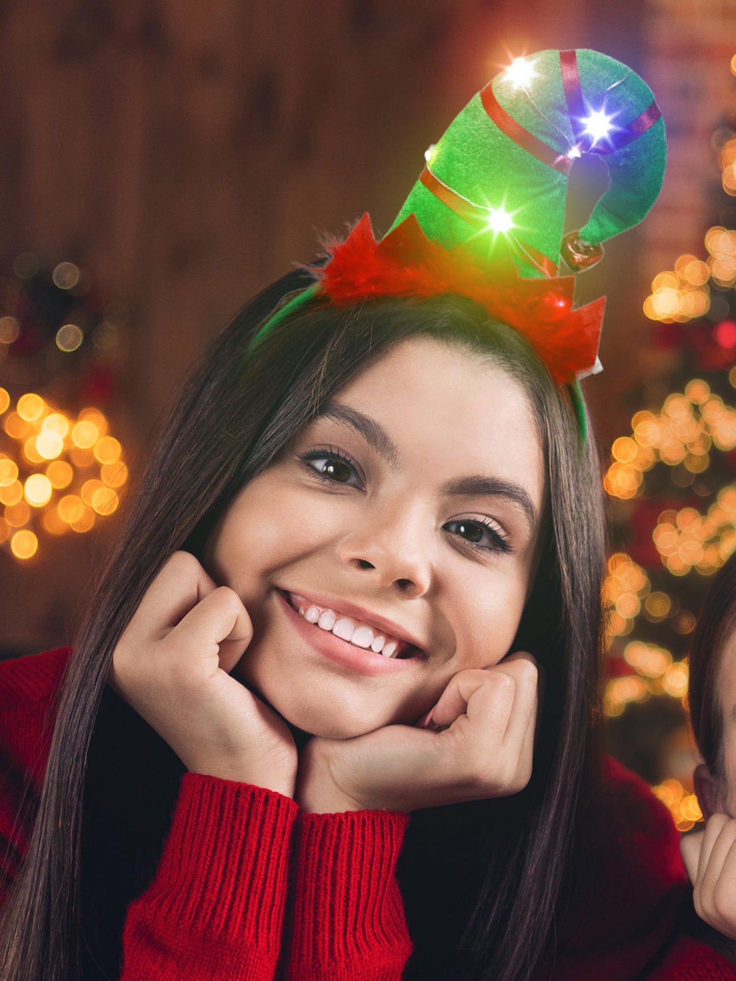 HOVACY Christmas 6 PCS LED Light Up Headband, Reindeer Antler Santa Hat Christmas Tree Leprechaun Hat Bow Hair Hoop for Xmas Holiday Party Favors Adults Women