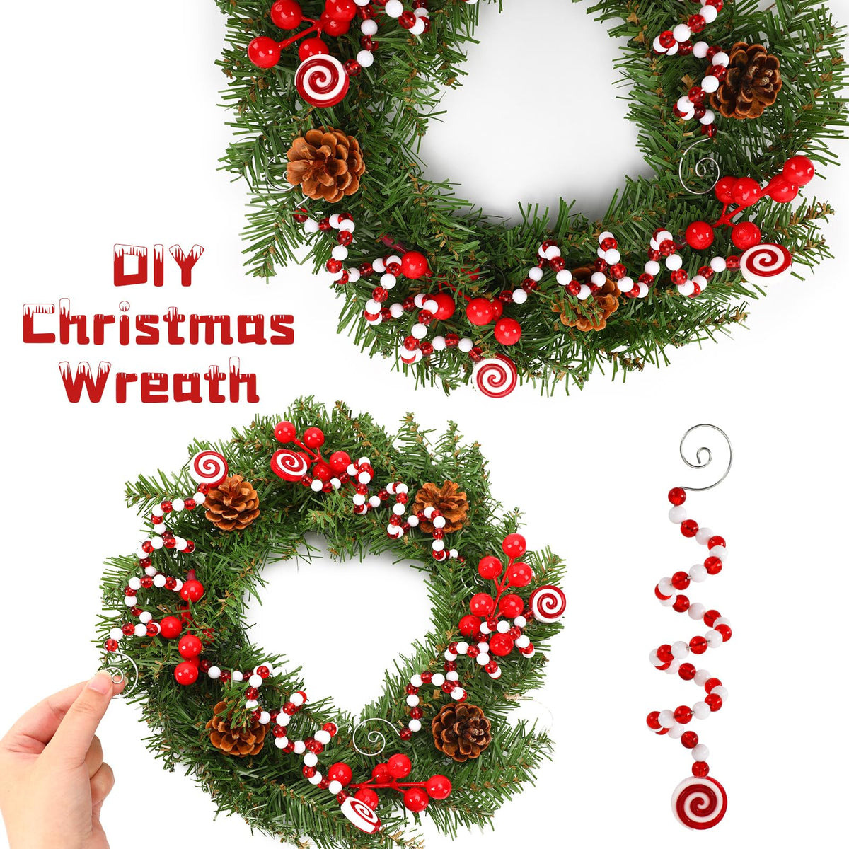 Jansun Candy Christmas Ornaments, 12 Pcs Curly Candy Cane Shape Christmas Tree Decorations Red and White Decorations for Home, Wreath, Vase, Crafts and Xmas Tree