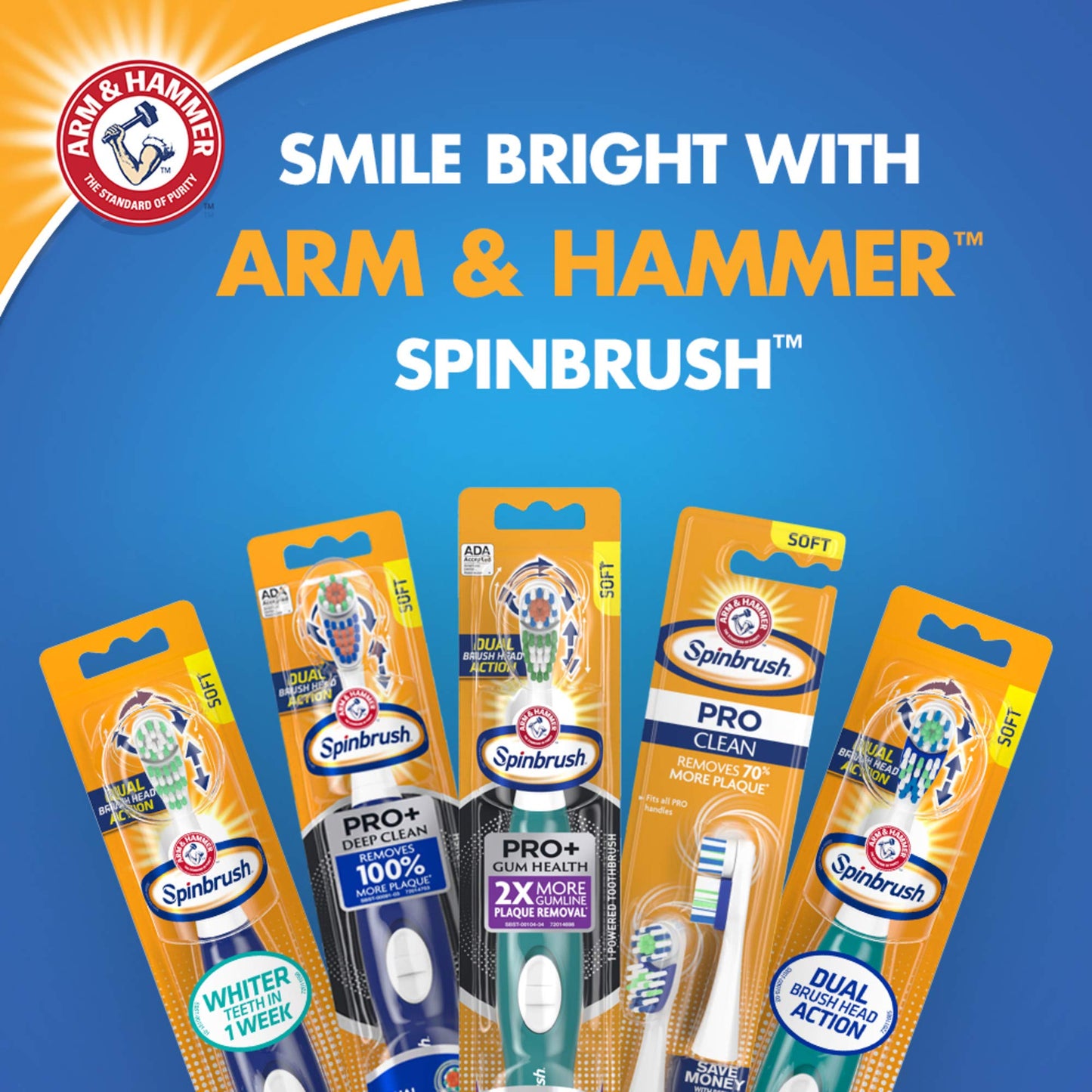 Spinbrush Pro+ Deep Clean, Battery Toothbrush for Adults, Soft Bristles, Batteries Included