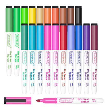 Shuttle Art Magnetic Whiteboard Markers, 20 Pieces Fine Tip and Eraser, Dry Erase Whiteboard Markers, for Writing on Whiteboards, Weekly Planner, Glass for School Office Home