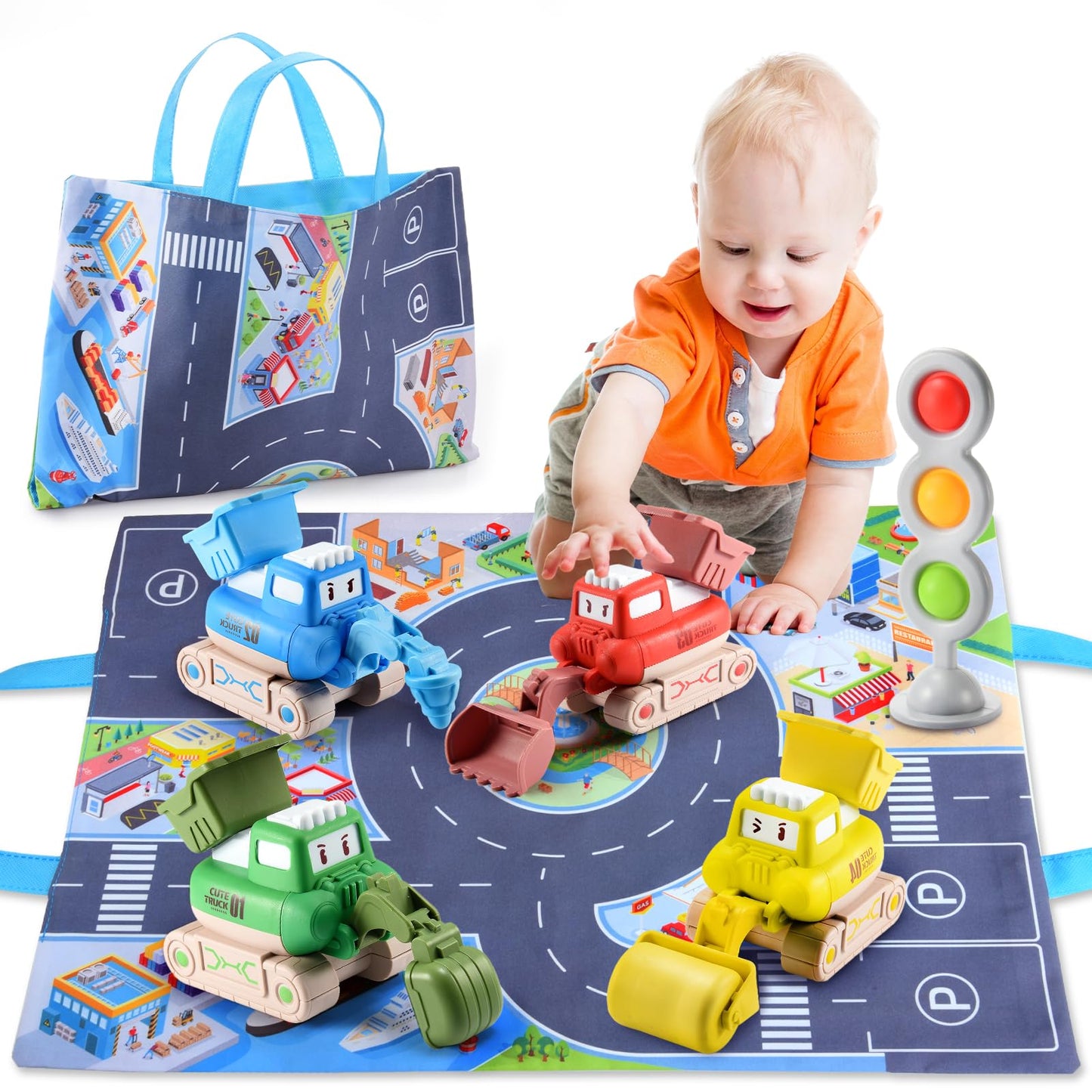Geebiiny Kids Toys for 1 2 3 Year Old Boys, Toddler Digger Toys 1-3 Year Old Boy Girl Gifts Tractor Toy Cars Boys Toys Age 1 2 3 Montessori Toys 1st Birthday Gifts for Boy Kids' Play Vehicles