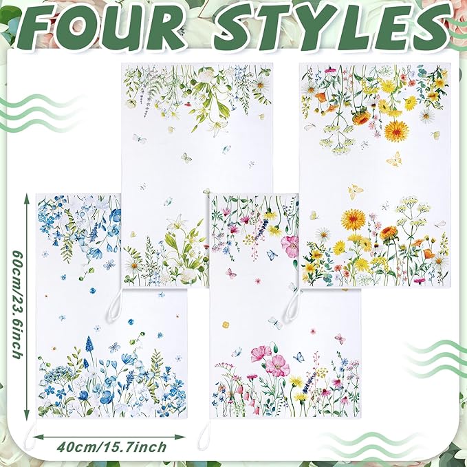 Geyoga 6 Pcs Spring Floral Kitchen Towels Flamingo Dish Hand Towels Sunflower