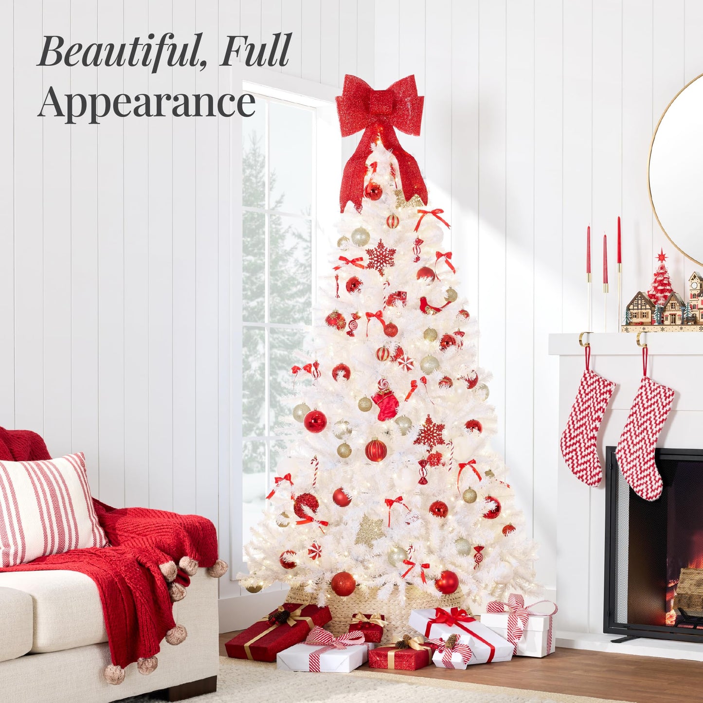 Best Choice Products White Christmas Tree 4.5ft Pre-Lit Artificial Pine Tree Premium Holiday Decoration w/Warm White Lights, Stand, Easy Assembly