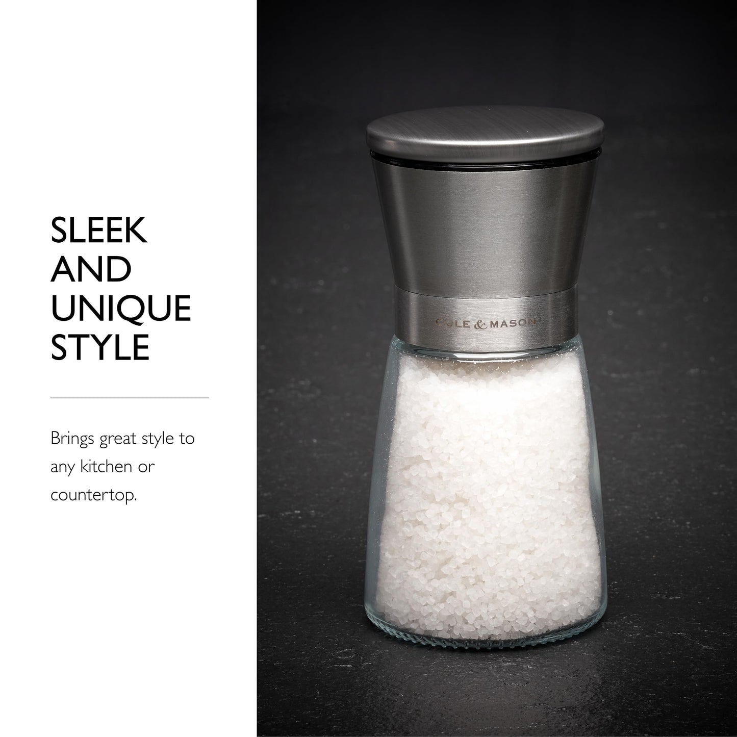 Cole & Mason Sunderland 5.5" Salt Mill Set for Sea Salt - Aesthetic Salt Mills - Kitchen & Home Essentials - Refillable Salt Mill Grinder - Acrylic Spice Mills