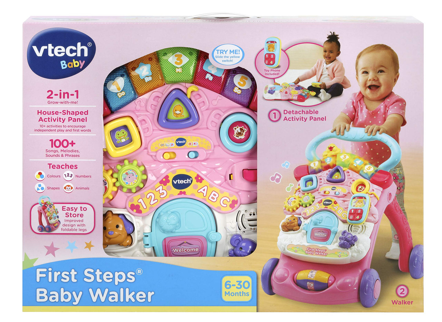 VTech First Steps Baby Walker | Push Along Walker Baby Toy with Shapes, Sounds, Music, Phrases, Pretend Play and More | Suitable for Babies from 6 Months, 1, 2 & 3 Year Olds, Boys & Girls, Pink