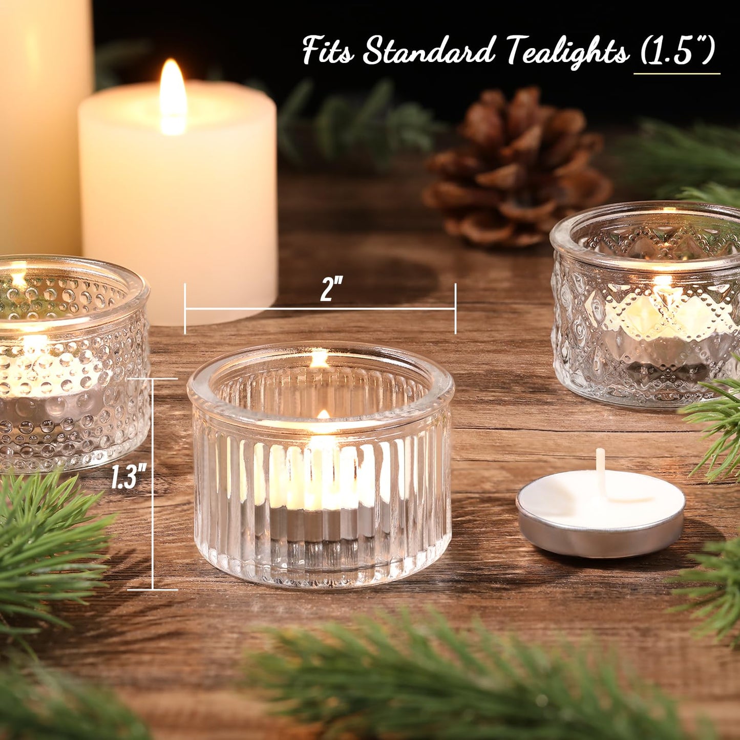 Lanttu 15 Pcs Clear Tealight Candle Holders Bulk Glass Votive Candle Holders Set for Wedding Table Centerpiece Home Party Holiday Decor